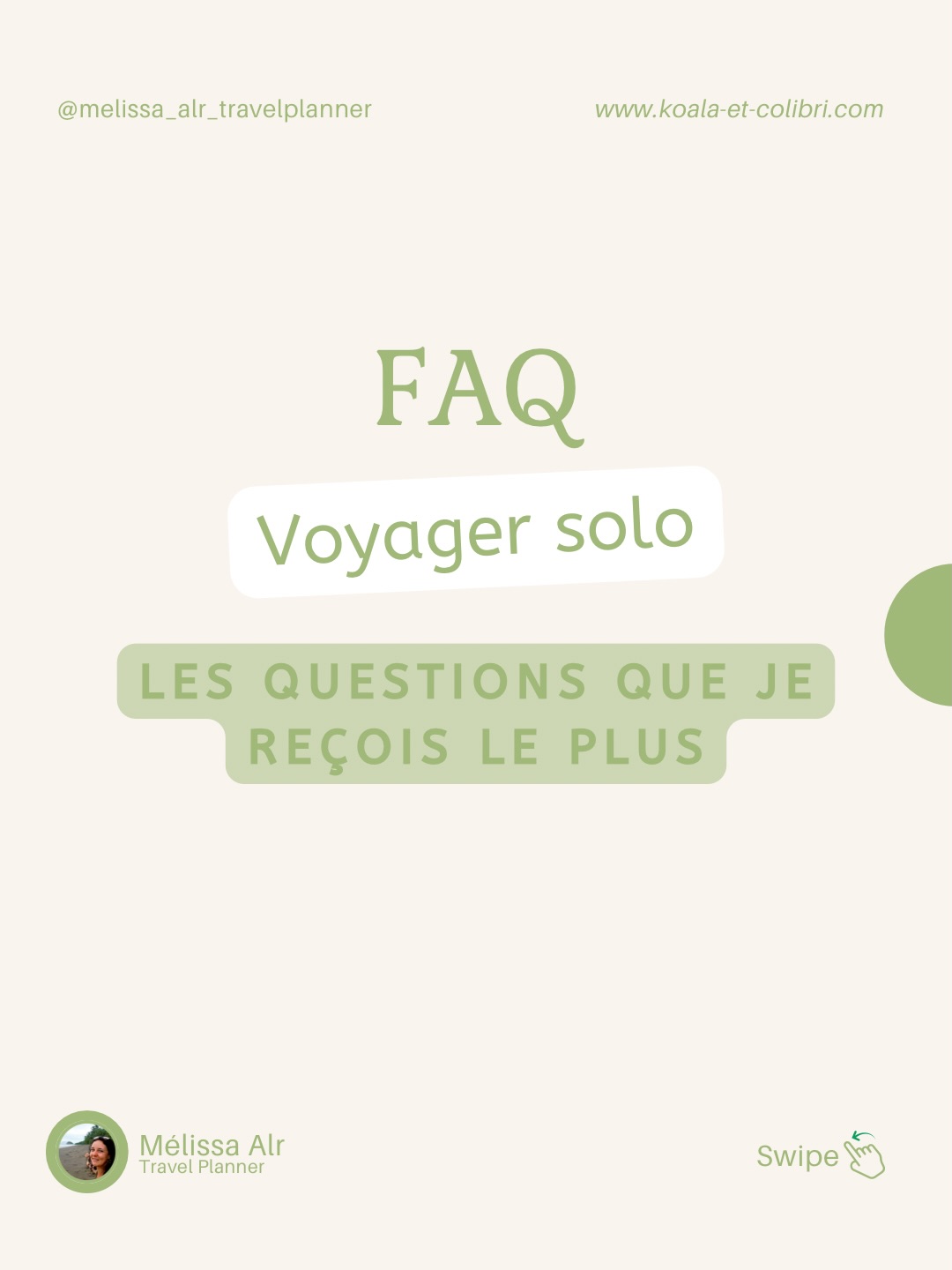 FAQ spécial voyageuse solo ✨

Vous êtes nombreuses à me poser les mêmes questions quand vous préparez un voyage seule, alors j’ai regroupé les plus récurrentes dans ce carrousel.

👉 Est-ce que c’est safe ?

👉 Comment faire des rencontres ?

👉 Et si je me sens anxieuse ?

👉 Et surtout : que faire si je me sens mal à l’aise ou en danger ?

💬 Dis-moi en commentaire : quelle est ta plus grande peur avant de partir en solo ?

(Je te réponds et je te donne quelques clés pour y faire face 😉)