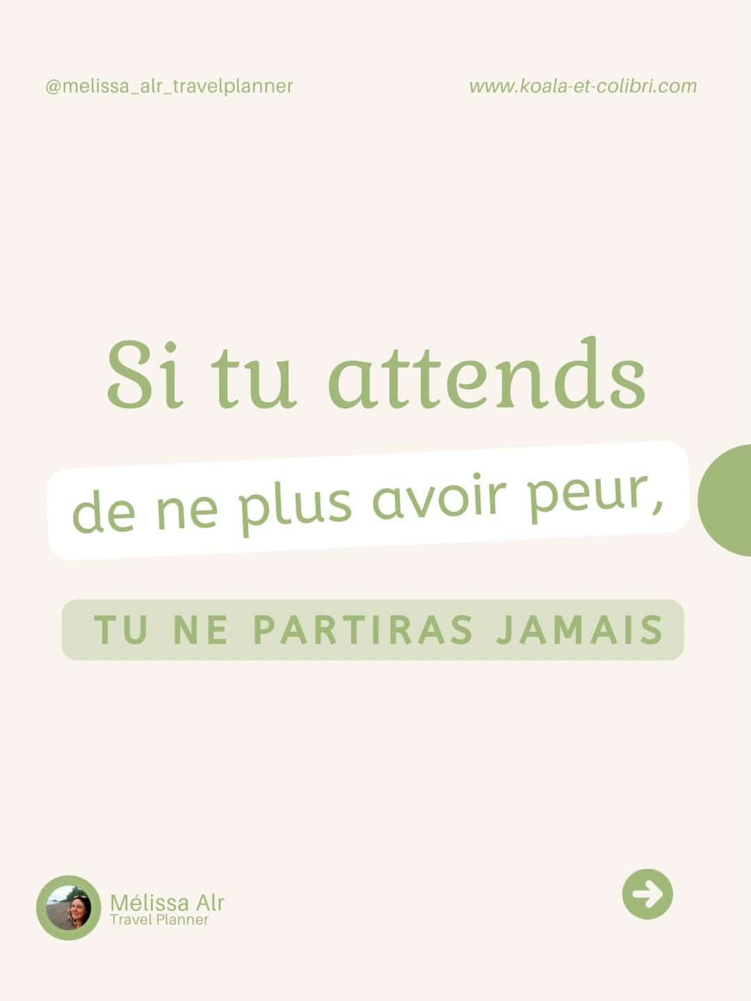 La peur ne disparaît pas avant le départ.

Elle t’accompagne. Et parfois, elle te suit jusqu’à la porte d’embarquement.

Voyager seule, ce n’est pas être courageuse.

Ce n’est pas être “prête”.

C’est avoir peur et décider que cette peur ne choisira pas à ta place.

Si tu attends de ne plus avoir peur, tu ne partiras jamais.

Mais si tu pars malgré elle, tout change :

✨ Confiance

✨ Estime

✨ Liberté

📩 Partage ce post à quelqu’un qui rêve de partir voyager seule mais qui a peur.

Parfois, il suffit d’un déclic. 🔑