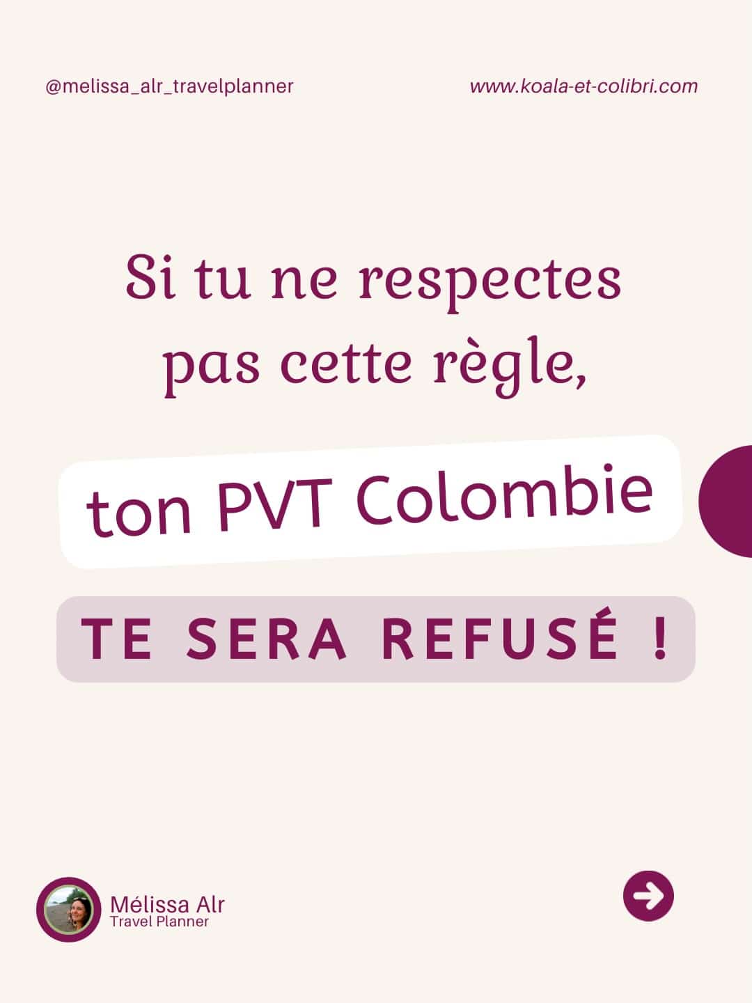 Tu veux ton PVT Colombie ?

La plupart des PVTistes ratent leur demande…  à cause de l’envoi des documents ! 😅

Dans ce carrousel, je te montre exactement comment préparer et envoyer tes fichiers pour que ta demande passe nickel.

💡 Surtout respecte bien les règles du 10ème slide, elles sont indispensables à la réussite de ton dossier !

💾 Enregistre ce post pour t’y référer au moment de compléter ta demande et éviter les erreurs.